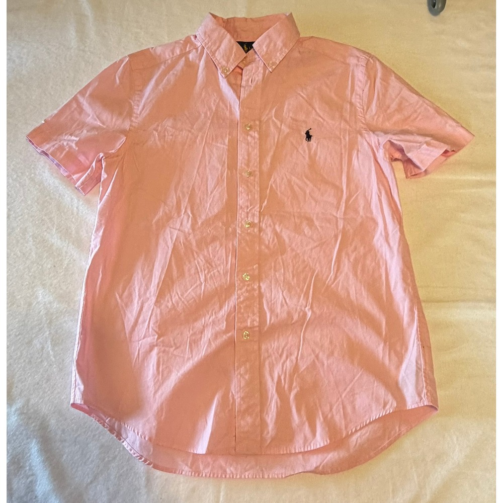 Ralph Lauren Kids Pink Short Sleeve Button Down Shirt Cotton Pony Logo L 14-16 - Picture 4 of 6